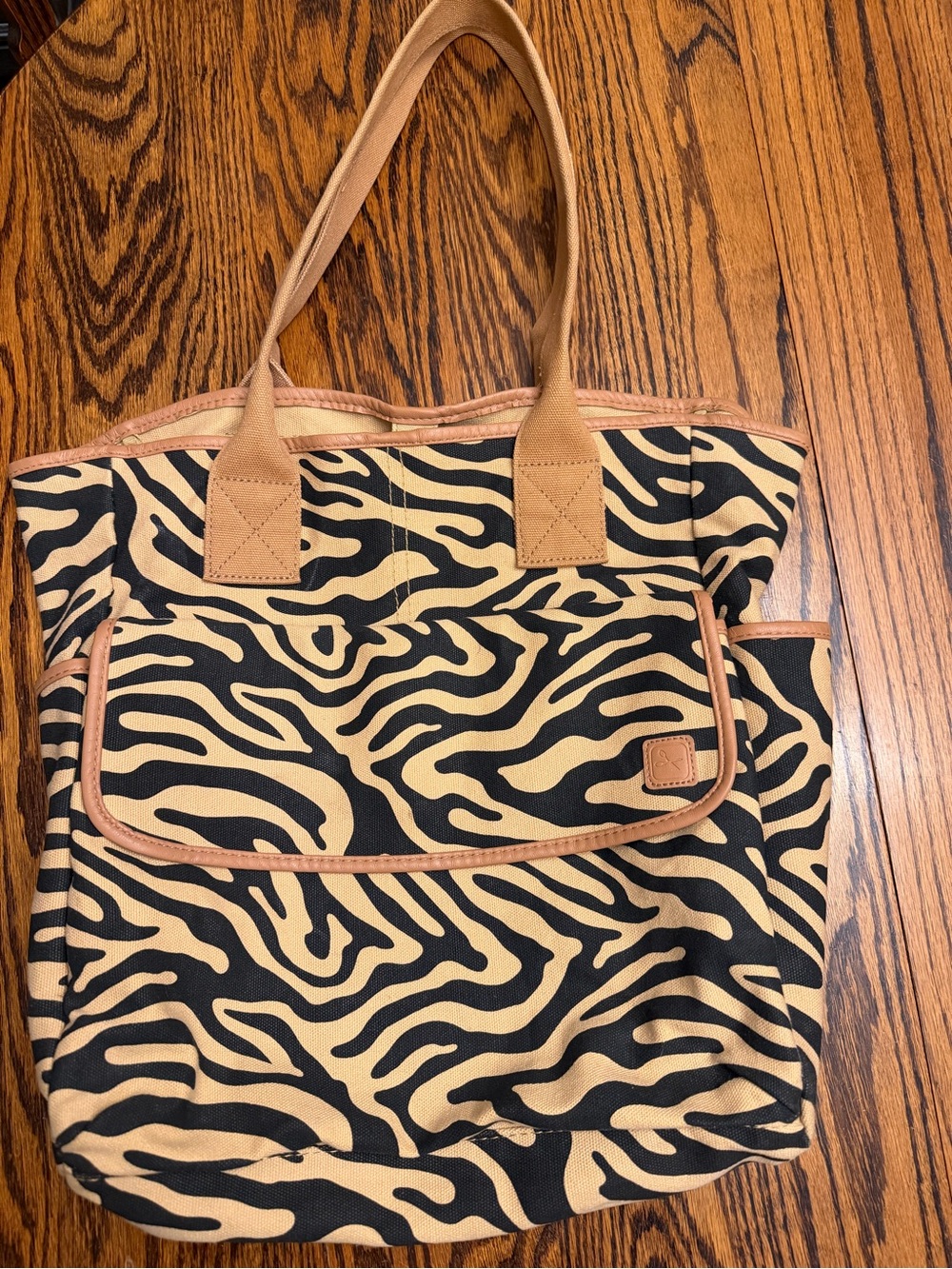 Canvas Zebra-Print Tote Bag in Black and Tan